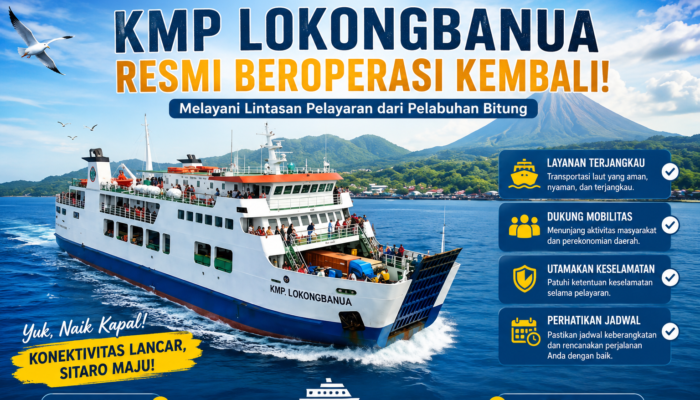 KMP Lokongbanua Kembali Beroperasi, Layani Rute Pelayaran Sitaro dari Pelabuhan Bitung